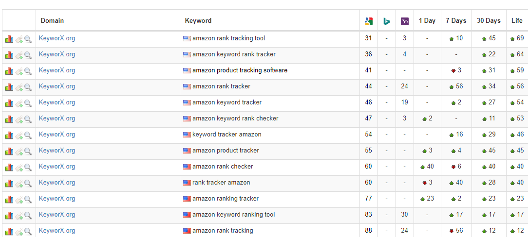 Keyworx Organic Rankings Screenshot