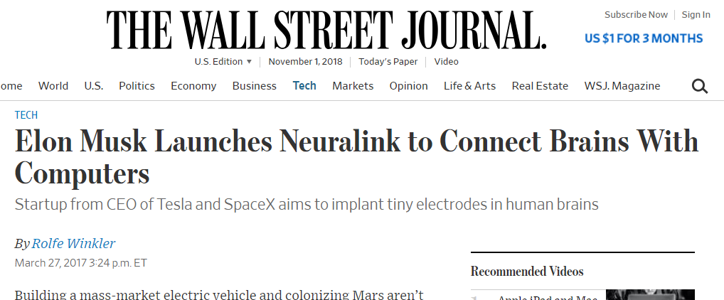 Digital PR Example - Elon Musk Wall Street Journal