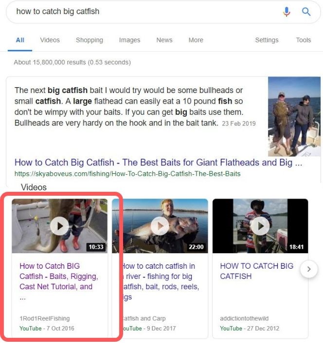 youtube video in google search